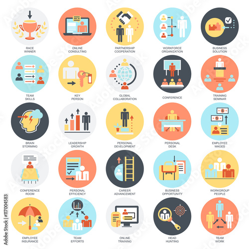 Flat conceptual icons set of corporate development