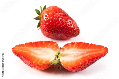 Two strawberries close up