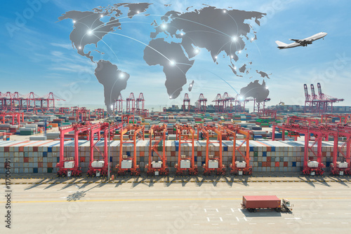 Sticker Map global partner connection of Container Cargo freight ship fo