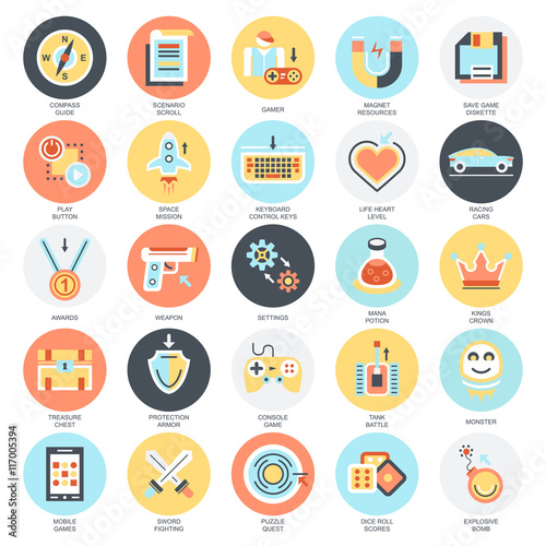 Flat conceptual icons set of game objects