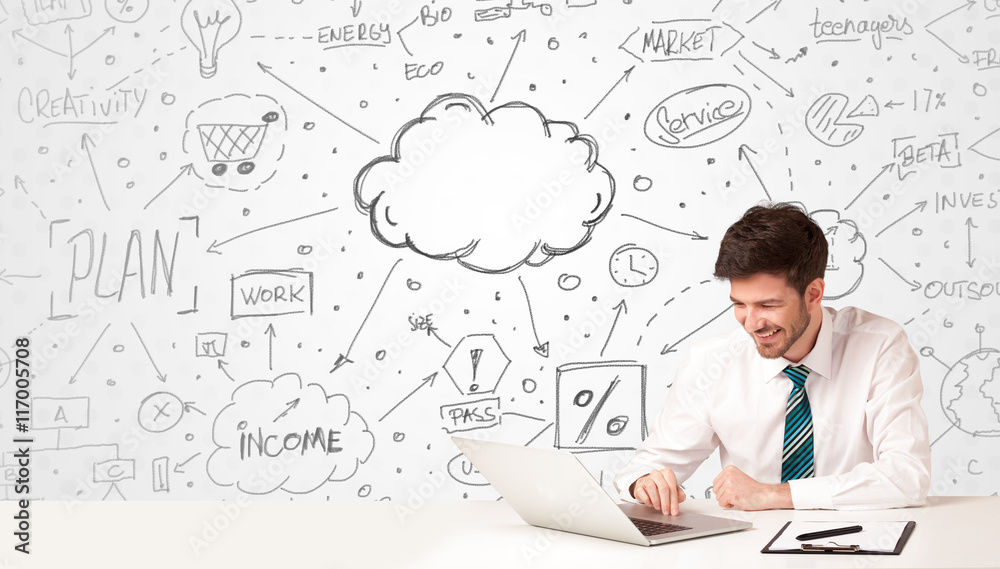 Business man with business concept background Business man with business concept background