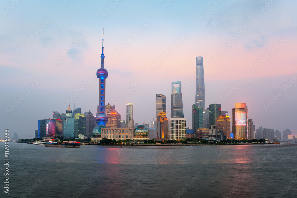 Shanghai skyline at Lujiazui Pudong central business center.