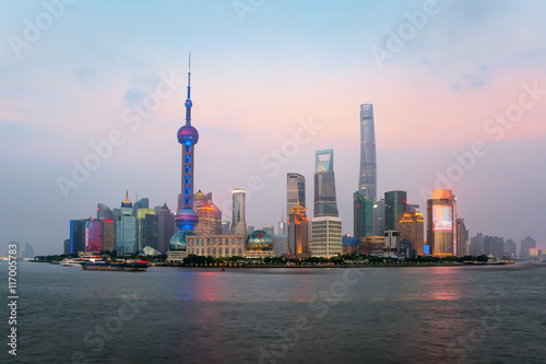 Shanghai skyline at Lujiazui Pudong central business center.