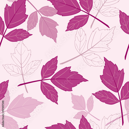 Pink seamless pattern with leaves © lyubovyaya
