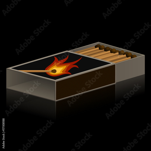 Pack of matches on black background