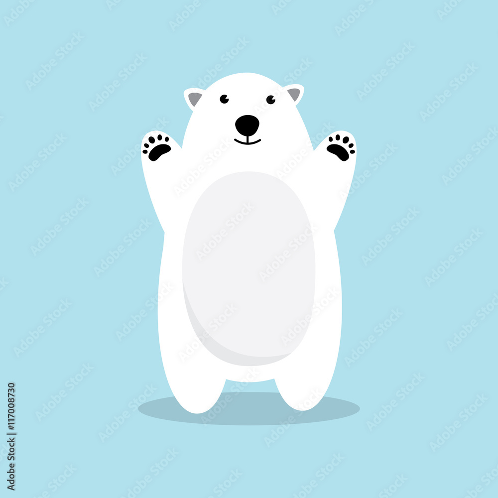 Polar bear cartoon character. A Cute Polar bear standing on blue  background. Flat design Vector illustration. Stock Vector | Adobe Stock