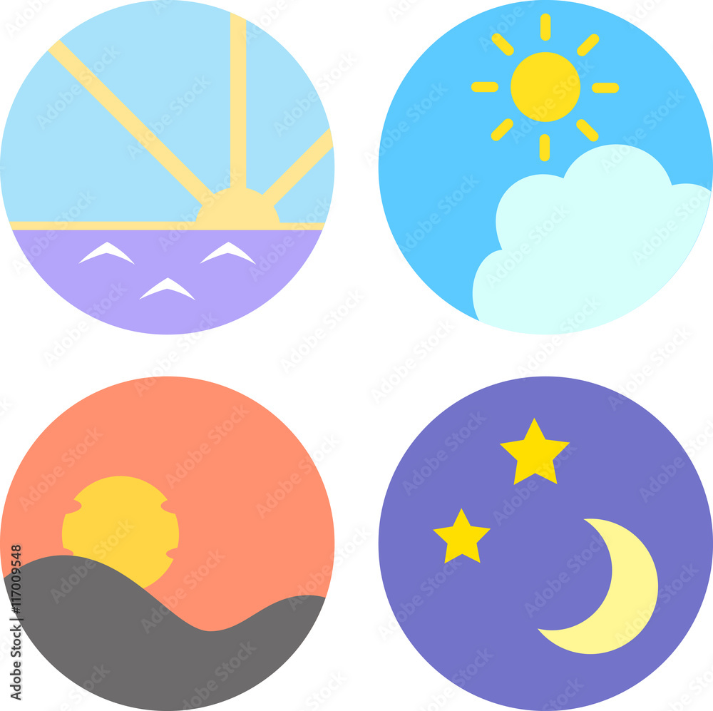 朝、昼、夕方、夜のアイコン Stock 벡터 Adobe Stock