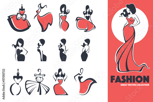 large fashion, dress and beauty logo and emblem collection