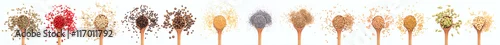 Obraz  z motywem Spices collage on white background