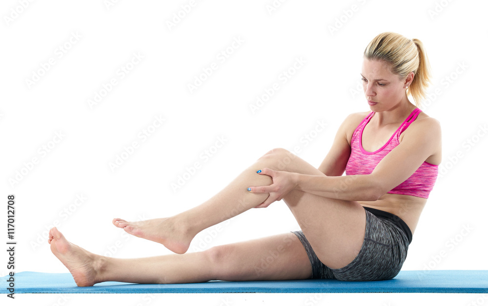 Stretching woman leg. Stretching woman leg.