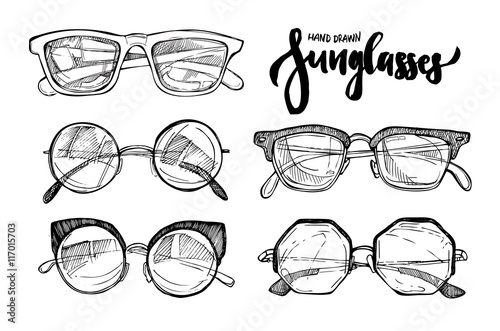 Hand drawn vector illustration - sunglasses. Fashion sunglasses.