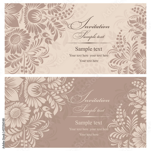 Wedding Invitation card Baroque brown and beige