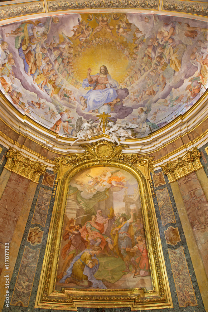 ROME, ITALY - MARCH 11, 2016: The Christ the Redeemer in Glory by N. Circignani (1588) and altarpiece of Martyrdom of SS John and Paul, by Giacomo Triga (1726) in Basilica di Santi Giovanni e Paolo.