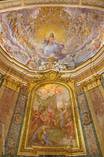 ROME  ITALY - MARCH 11  2016  The Christ the Redeemer in Glory by N. Circignani  1588  and altarpiece of Martyrdom of SS John and Paul  by Giacomo Triga  1726  in Basilica di Santi Giovanni e Paolo.