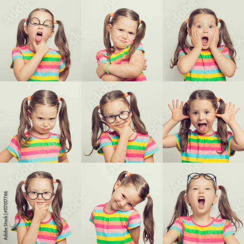 beautiful cute little girl face portrait. child gestures