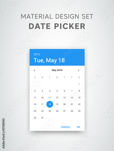 Material design date picker. Clean calendar ui design. GUI elements

