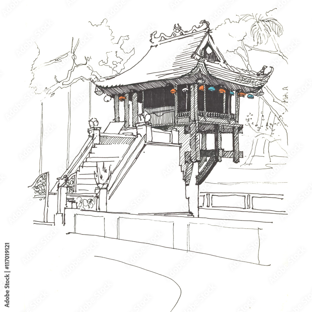 Naklejka premium Sketch of a pagoda