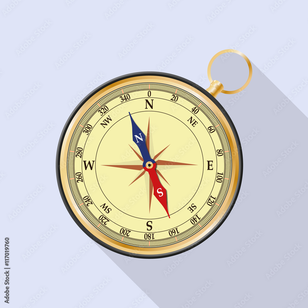 Compass with windrose and shadow. Vector image. Icon.