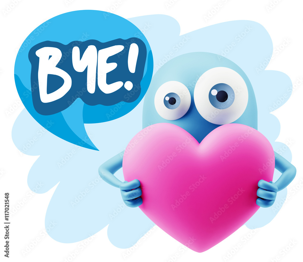 Fototapeta premium 3d Rendering. Love Emoticon Face Holding Heart saying Bye with C