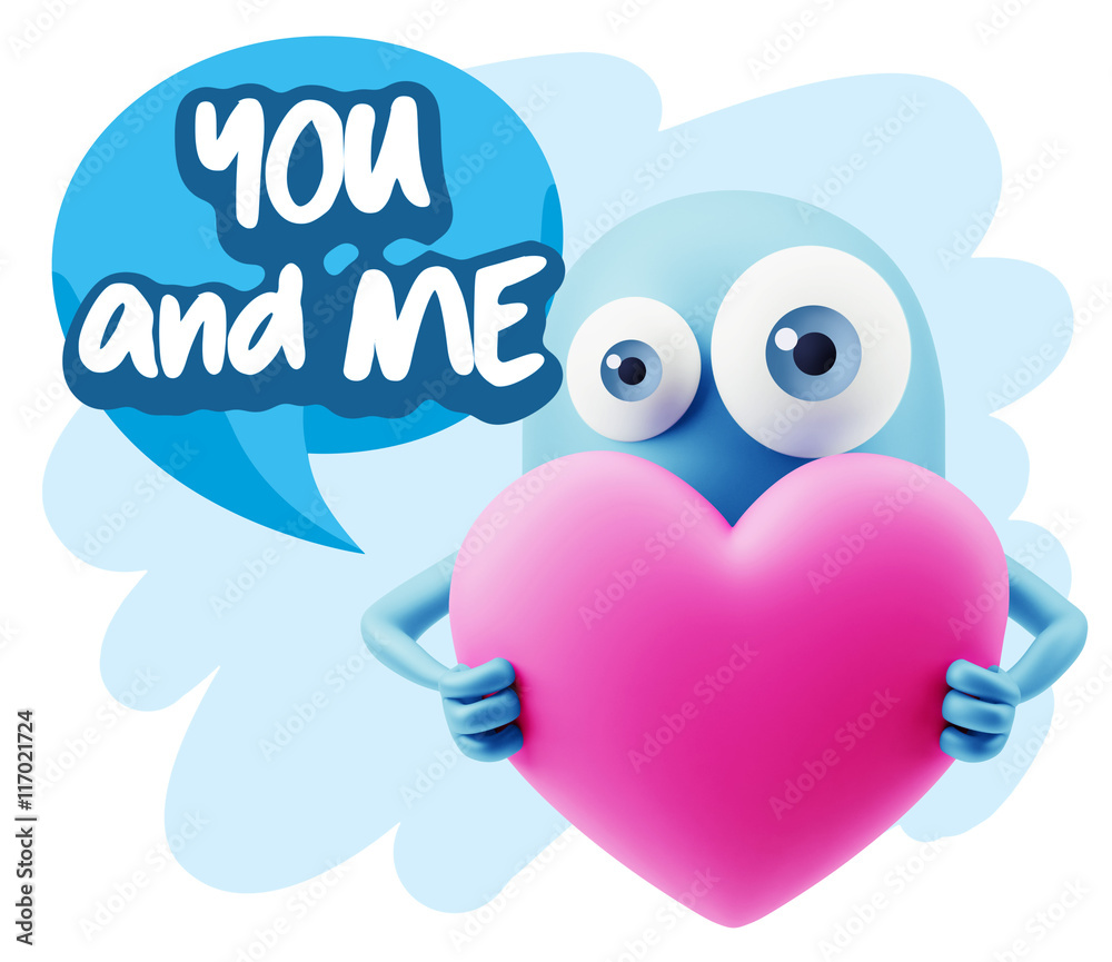 Fototapeta premium 3d Rendering. Love Emoticon Face Holding Heart saying You And Me