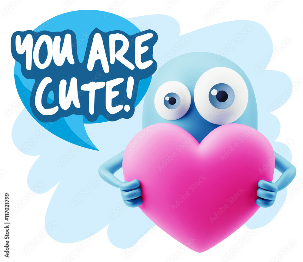 3d Rendering. Love Emoticon Face Holding Heart saying You Are Cu 3d Rendering. Love Emoticon Face Holding Heart saying You Are Cu