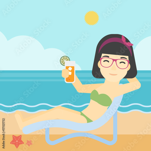 Woman sitting in chaise longue vector illustration