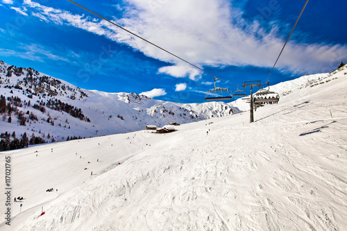 Ski chair lift in Alps, Mayerhofen, Austria