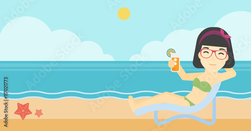 Woman sitting in chaise longue vector illustration