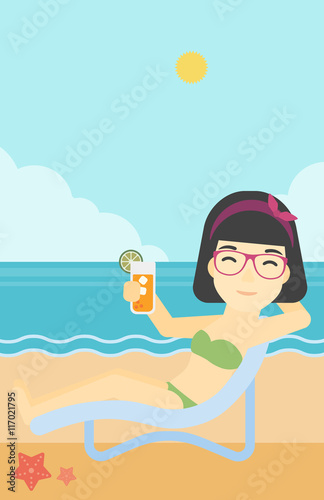 Woman sitting in chaise longue vector illustration