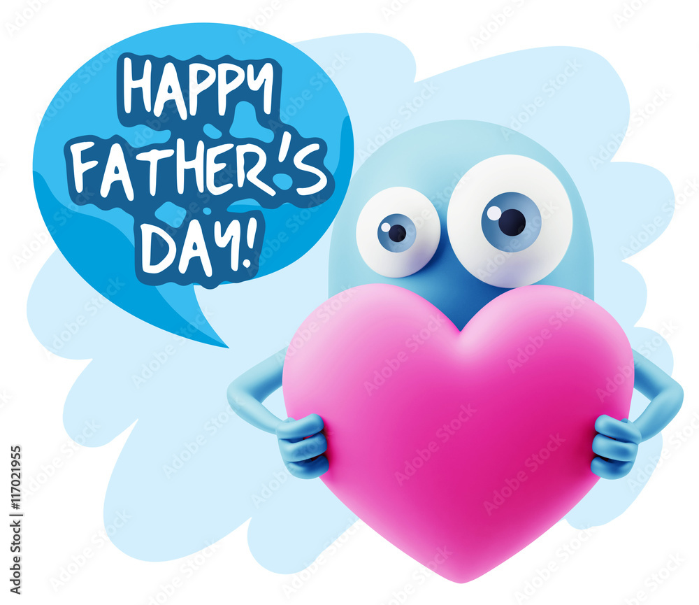 3d Rendering. Love Emoticon Face Holding Heart saying Happy Fath 3d Rendering. Love Emoticon Face Holding Heart saying Happy Fath