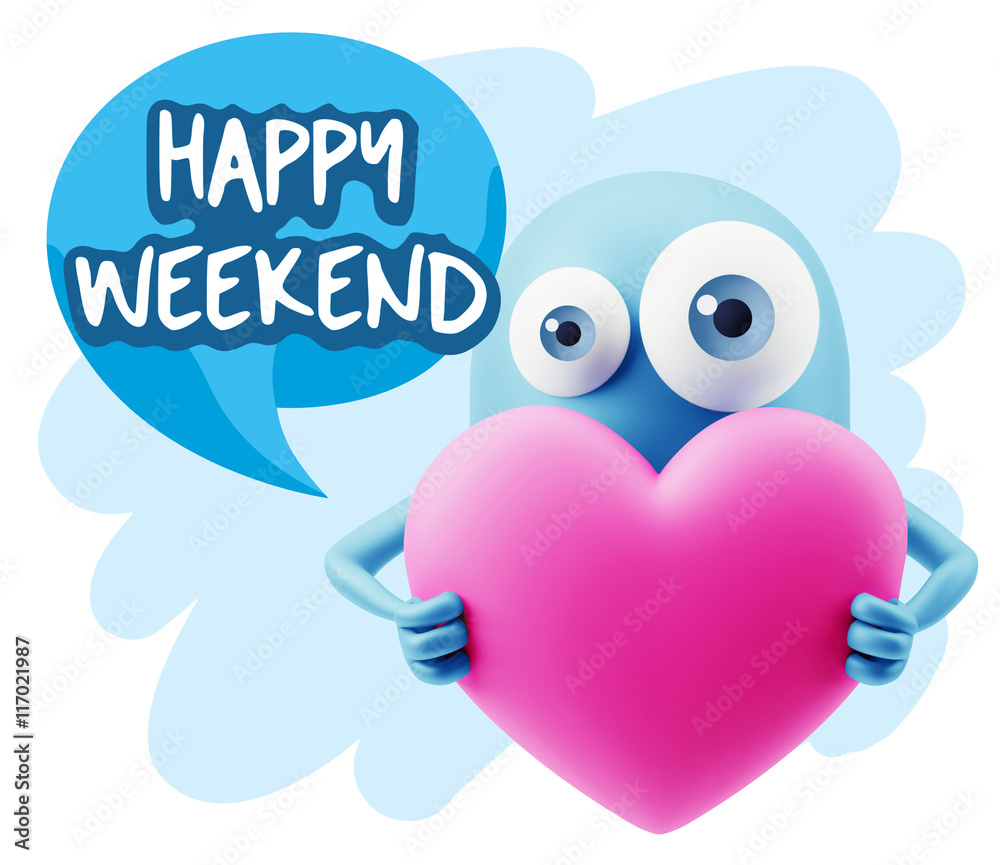 3d Rendering. Love Emoticon Face Holding Heart saying Happy Week 3d Rendering. Love Emoticon Face Holding Heart saying Happy Week