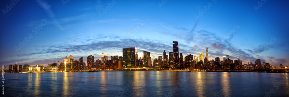 Manhattan Midtown skyline panorama at dusk, New York City