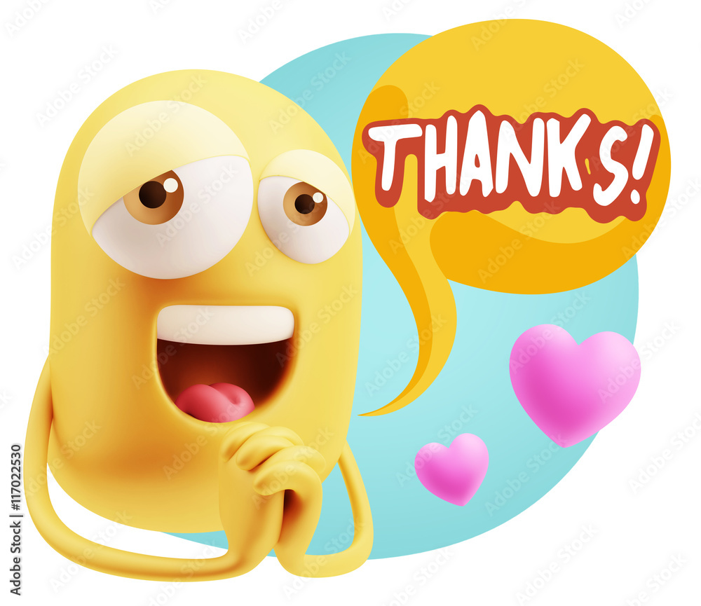 Fototapeta premium 3d Rendering. Love Emoticon Face saying Thanks with Colorful Sp