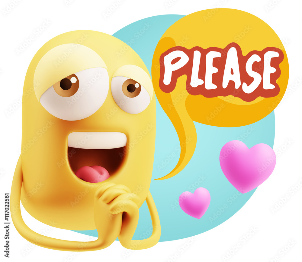 3d Rendering. Love Emoticon Face saying Please with Colorful Sp 3d Rendering. Love Emoticon Face saying Please with Colorful Sp