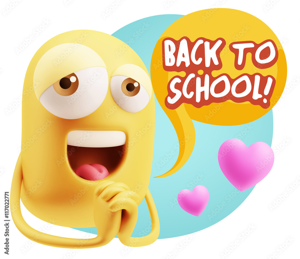 Obraz premium 3d Rendering. Love Emoticon Face saying Back To School with Col