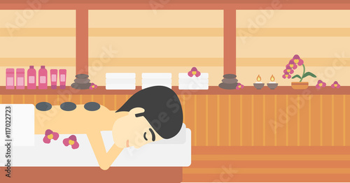 Man getting stone therapy vector illustration.