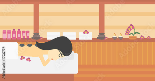 Woman getting stone therapy vector illustration.