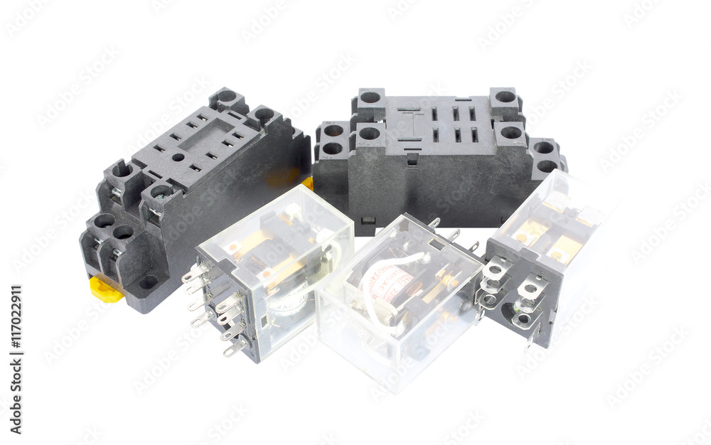 Electric switching relay isolated on white background Electric switching relay isolated on white background