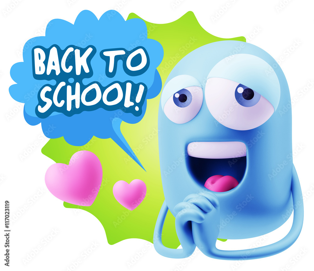 3d Rendering. Love Emoticon Face saying Back To School with Col 3d Rendering. Love Emoticon Face saying Back To School with Col
