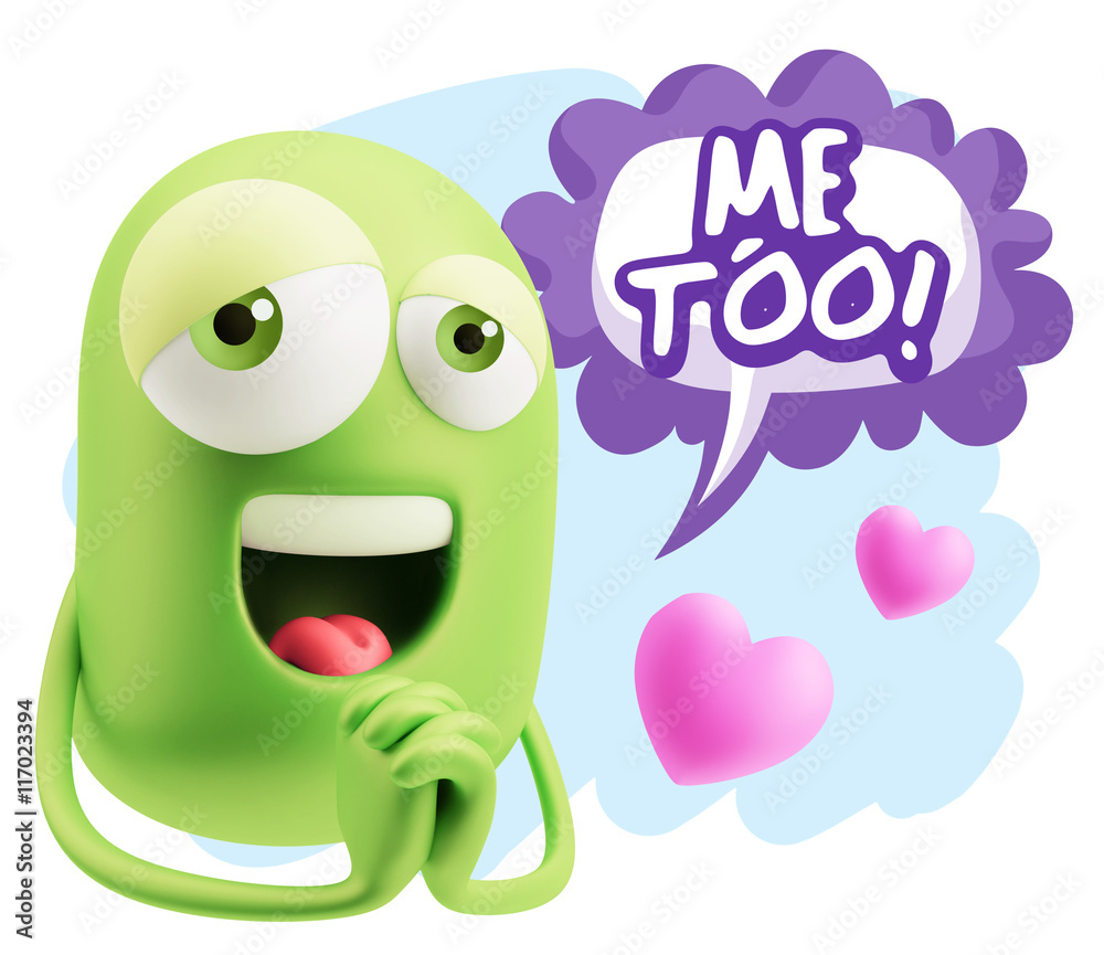 3d Rendering. Love Emoticon Face saying Me Too with Colorful Sp 3d Rendering. Love Emoticon Face saying Me Too with Colorful Sp
