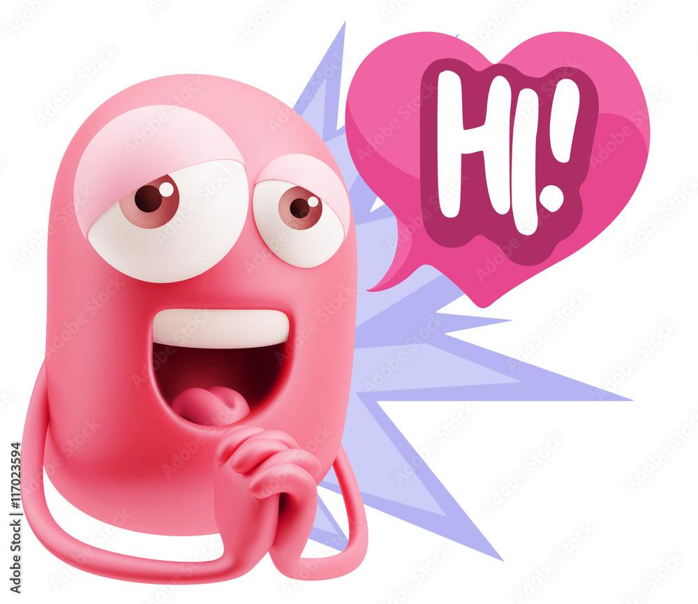 3d Rendering. Love Emoticon Face saying Hi with Colorful Speech 3d Rendering. Love Emoticon Face saying Hi with Colorful Speech