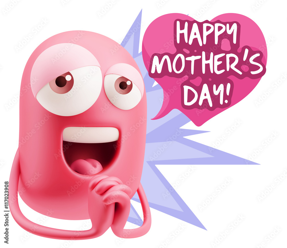 Obraz premium 3d Rendering. Love Emoticon Face saying Happy Mother's Day with
