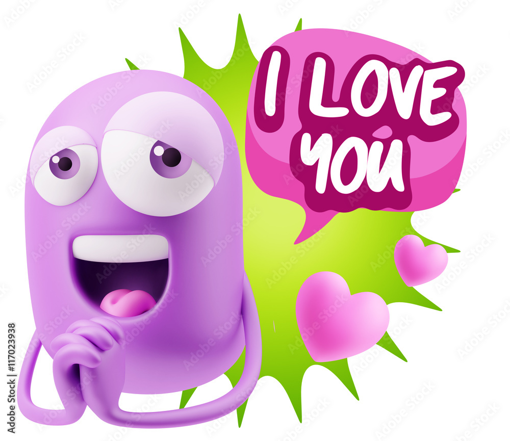 3d Rendering. Love Emoticon Face saying I Love You with Colorfu 3d Rendering. Love Emoticon Face saying I Love You with Colorfu