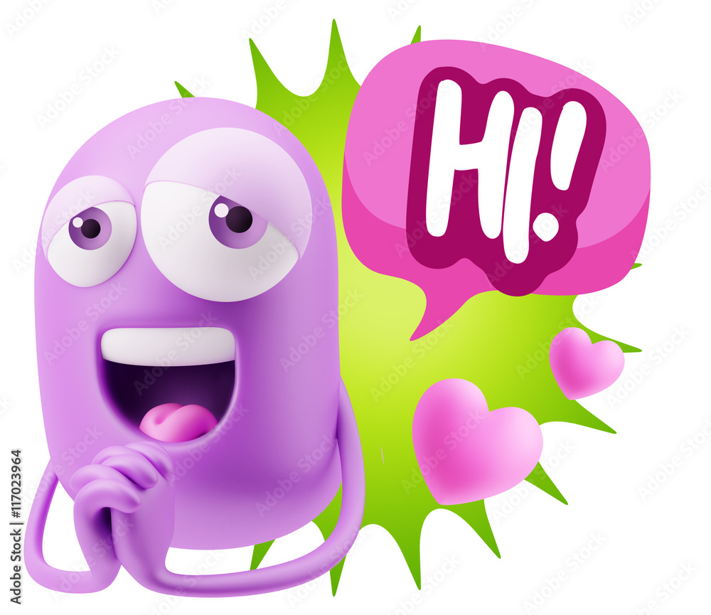 3d Rendering. Love Emoticon Face saying Hi with Colorful Speech 3d Rendering. Love Emoticon Face saying Hi with Colorful Speech