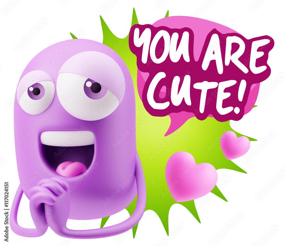 3d Rendering. Love Emoticon Face saying You Are Cute with Color 3d Rendering. Love Emoticon Face saying You Are Cute with Color