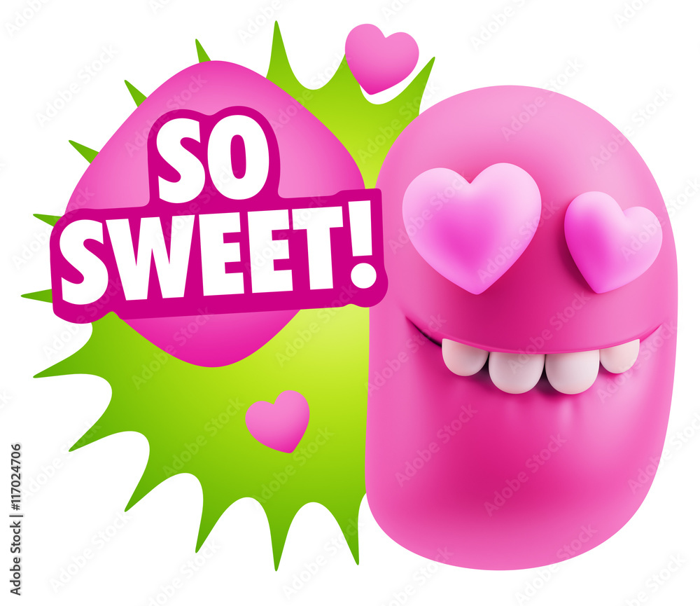 3d Rendering. Emoji in love with heart eyes saying So Sweet with 3d Rendering. Emoji in love with heart eyes saying So Sweet with