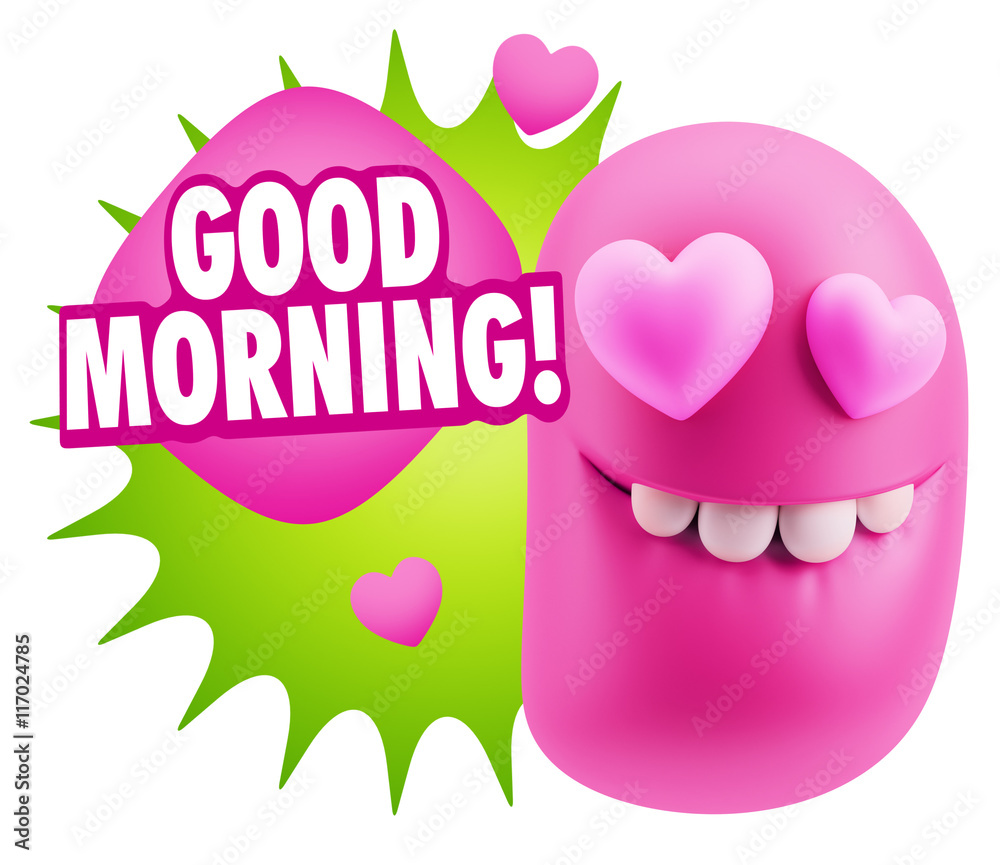 3d Rendering. Emoji in love with heart eyes saying Good Morning 3d Rendering. Emoji in love with heart eyes saying Good Morning