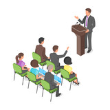 Isometric business presentation or political conference.