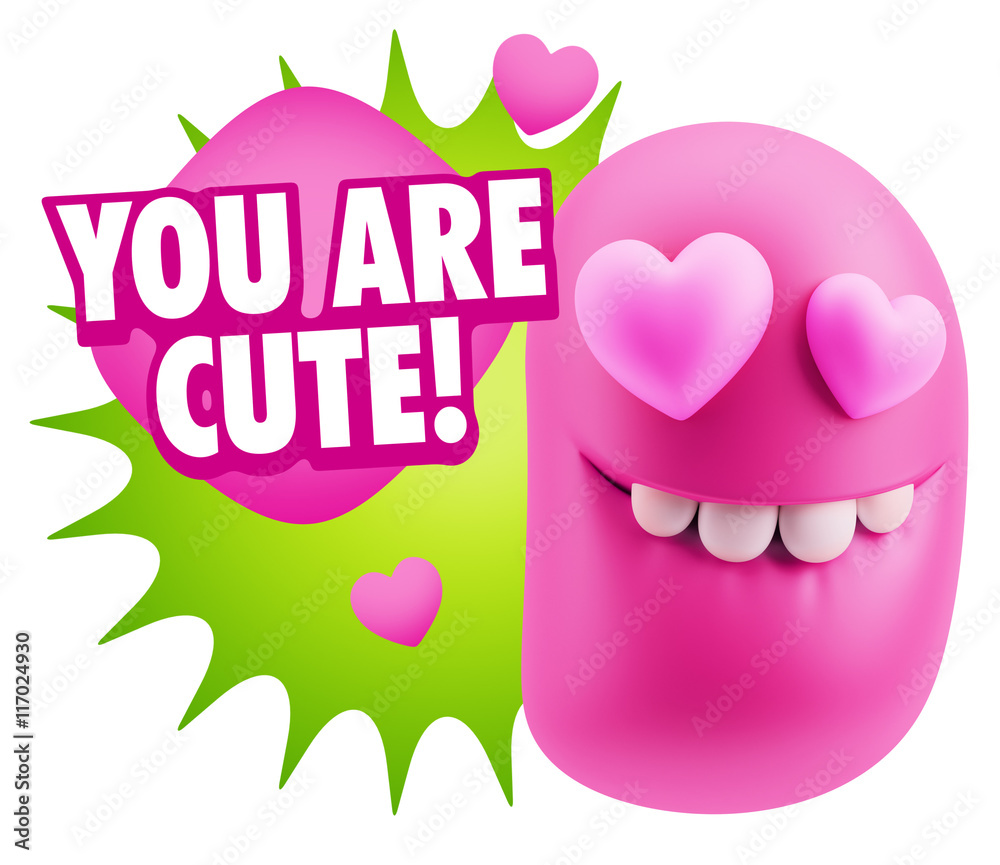 3d Rendering. Emoji in love with heart eyes saying You Are Cute 3d Rendering. Emoji in love with heart eyes saying You Are Cute