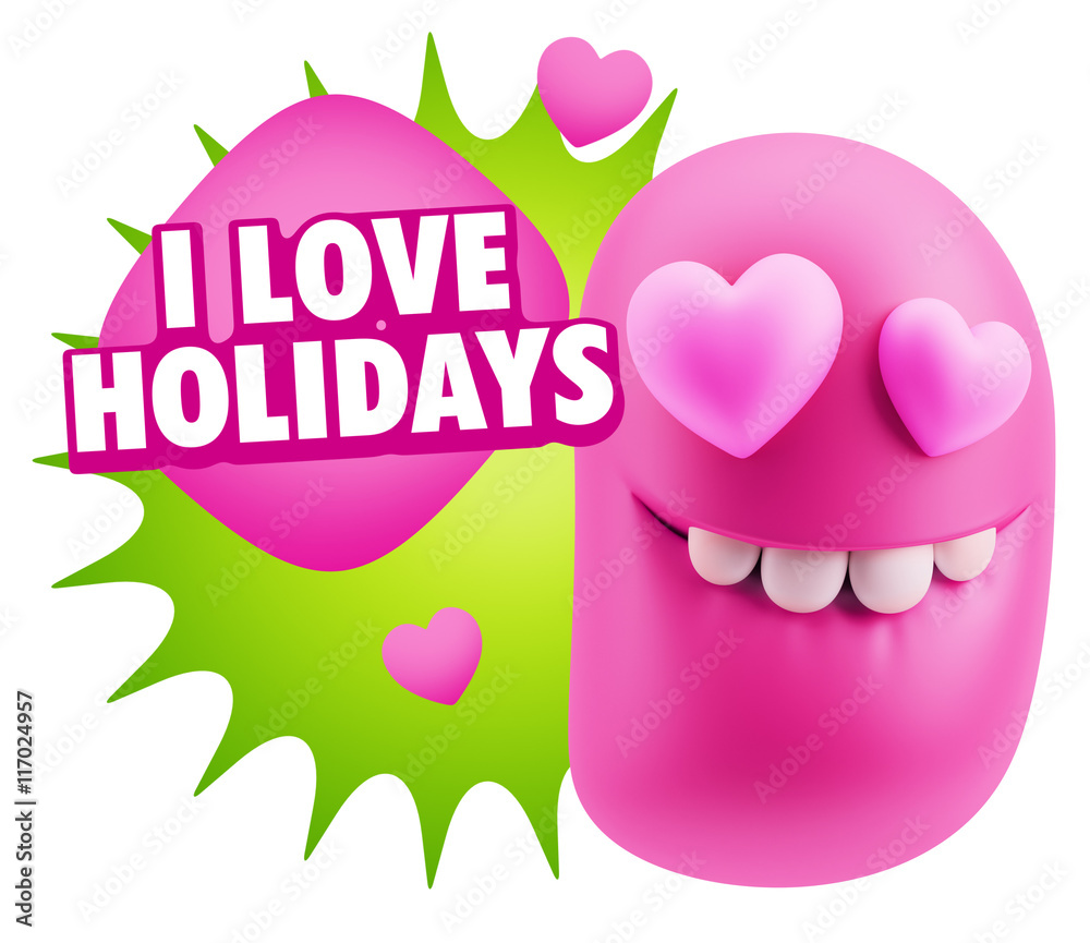 3d Rendering. Emoji in love with heart eyes saying I Love Holida 3d Rendering. Emoji in love with heart eyes saying I Love Holida